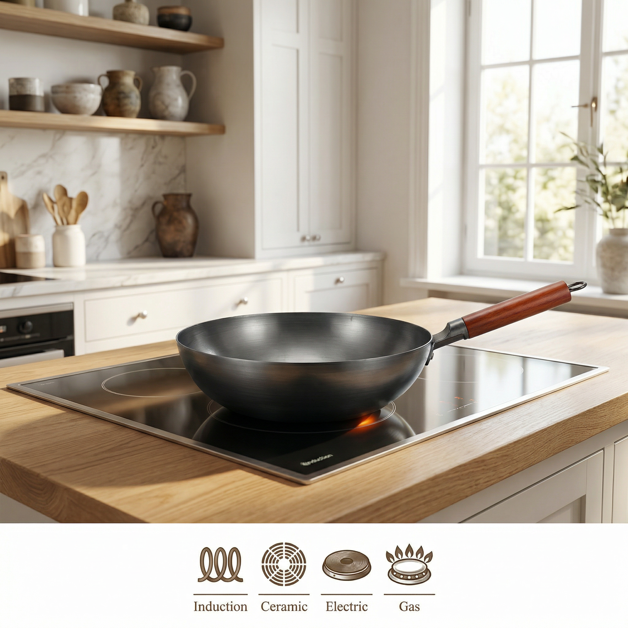 Stainless Steel Wok with Wooden Handle