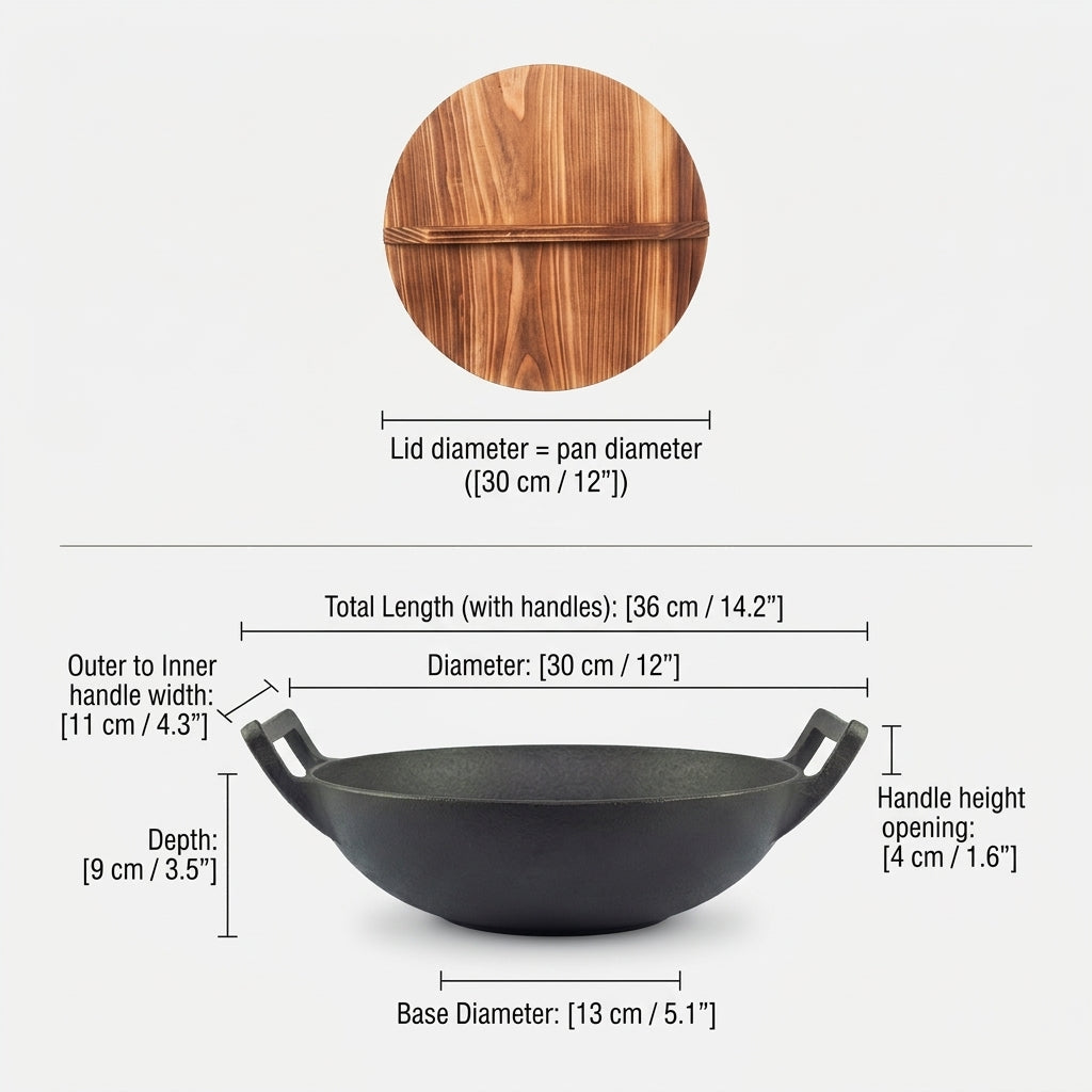 Cast Iron Wok with Wooden Lid