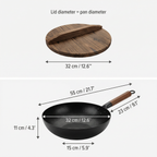 Kohlenstoffstahl Wok mit Holzdeckel – Antihaftbeschichtung