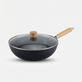 Keramik-Wok mit flachem Boden und Edelstahldeckel