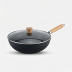 Keramik-Wok mit flachem Boden und Edelstahldeckel