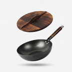 Kohlenstoffstahl Wok mit Holzdeckel – Antihaftbeschichtung