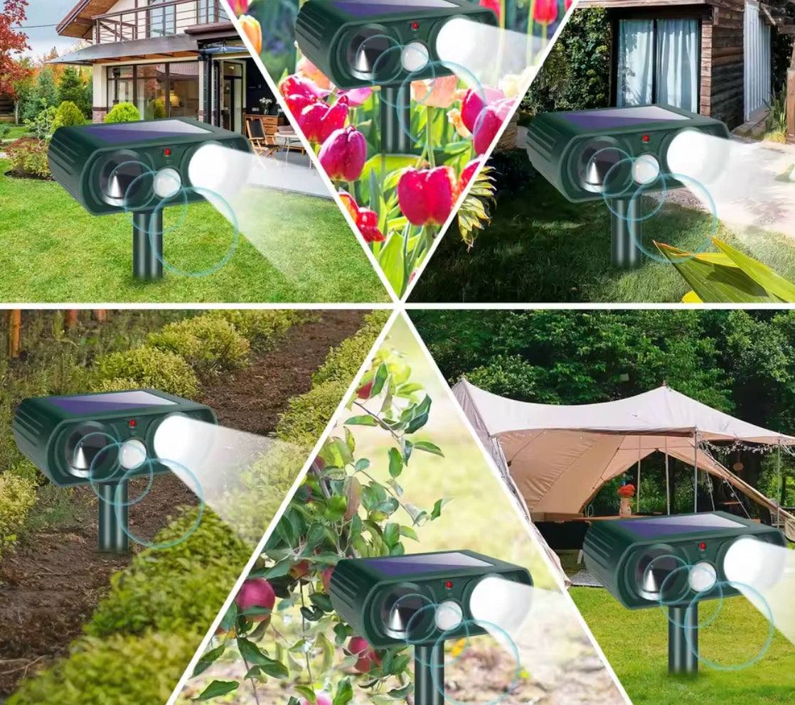 Solar-Tierabwehr mit Ultraschall und Lichtblitz