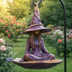 Hexe Vogelfutterstelle – Handbemalte Gartendeko mit Futterschale