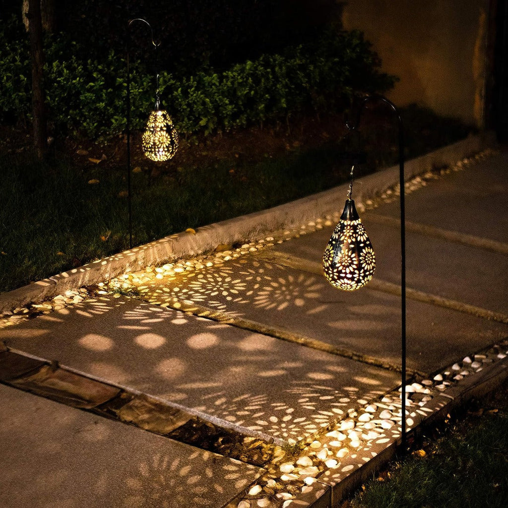 Solar-Gartenlaterne mit Schattenmustern – Tropfenform