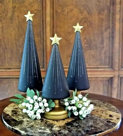 Weihnachtsbaum Tischdeko | 3er-Set mit warmweißem Licht