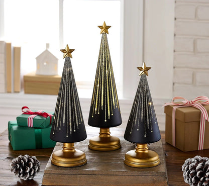 Weihnachtsbaum Tischdeko | 3er-Set mit warmweißem Licht