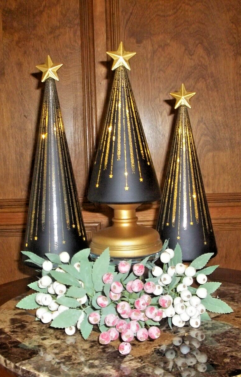 Weihnachtsbaum Tischdeko | 3er-Set mit warmweißem Licht