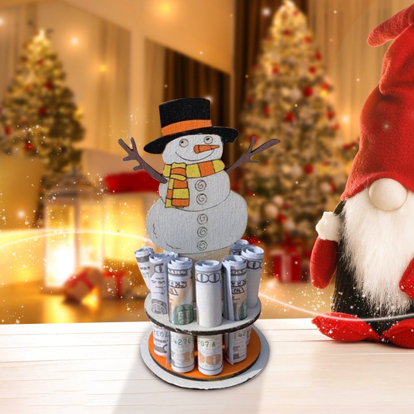 Schneemann Geldhalter | Massivholz, festliche Weihnachtsdeko