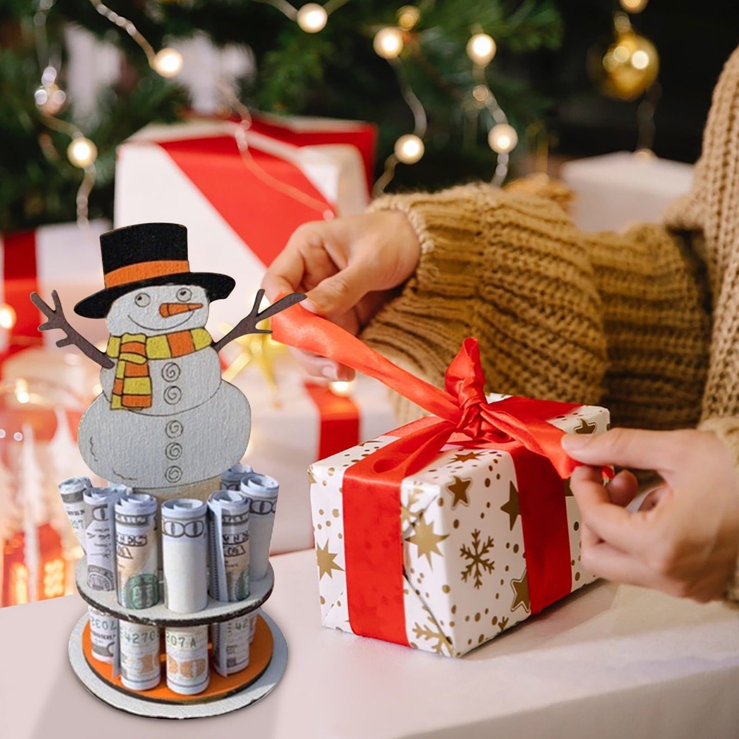 Schneemann Geldhalter | Massivholz, festliche Weihnachtsdeko