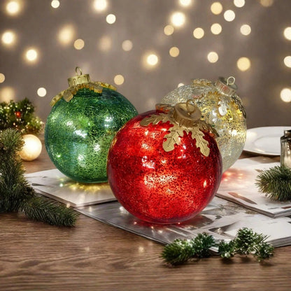 Glas-Tischornamente Weihnachten | 3er Set mit warmweißem LED-Licht