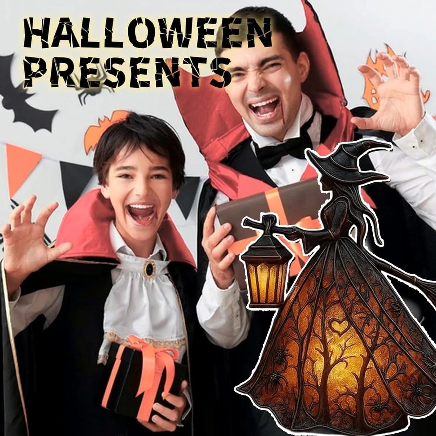 Halloween-Hexenlampe | Stimmungsvolles LED-Licht aus Harz