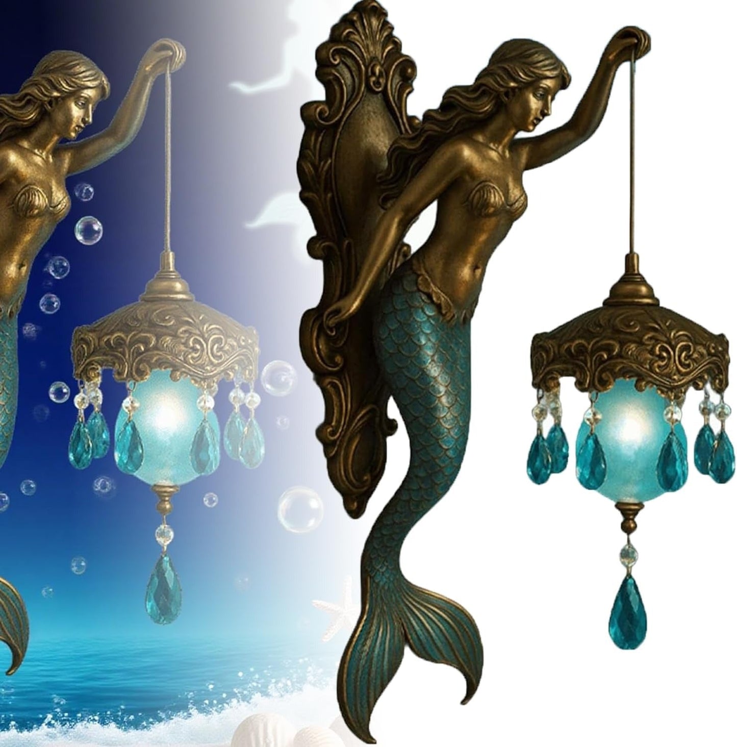 Wandleuchte Meerjungfrau | Barockstil mit warmem Lichtschein