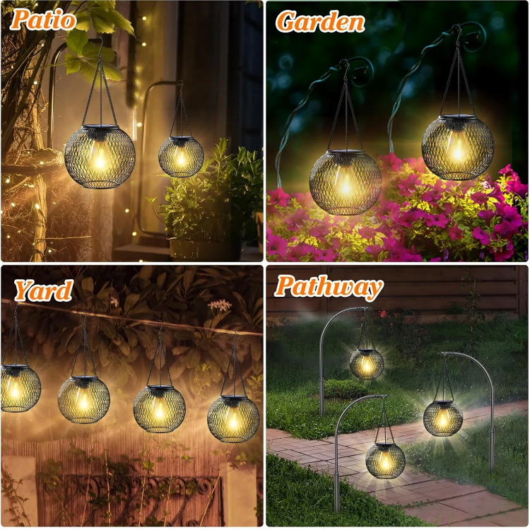 Solar-Gartenlaterne mit Metallgitter – Warmweiss, 36h Leuchtdauer