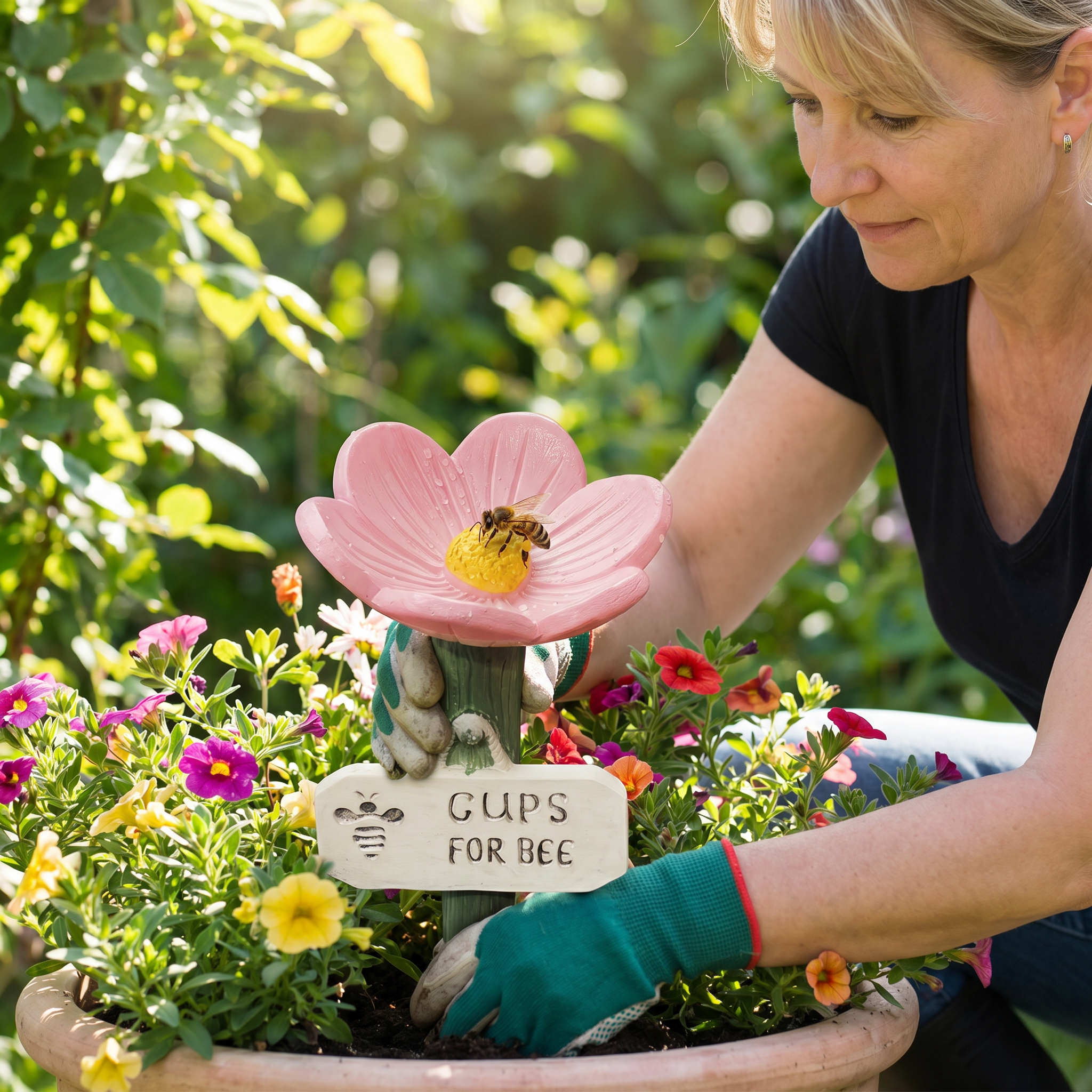 Blumenförmige Bienen-Tränke – Bunte Wasserspender für den Garten
