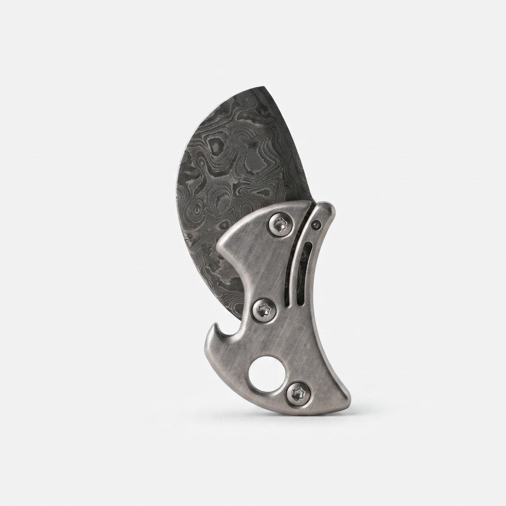 Mini Flaschenöffner Titan mit Damaszener Stahl-Schneide