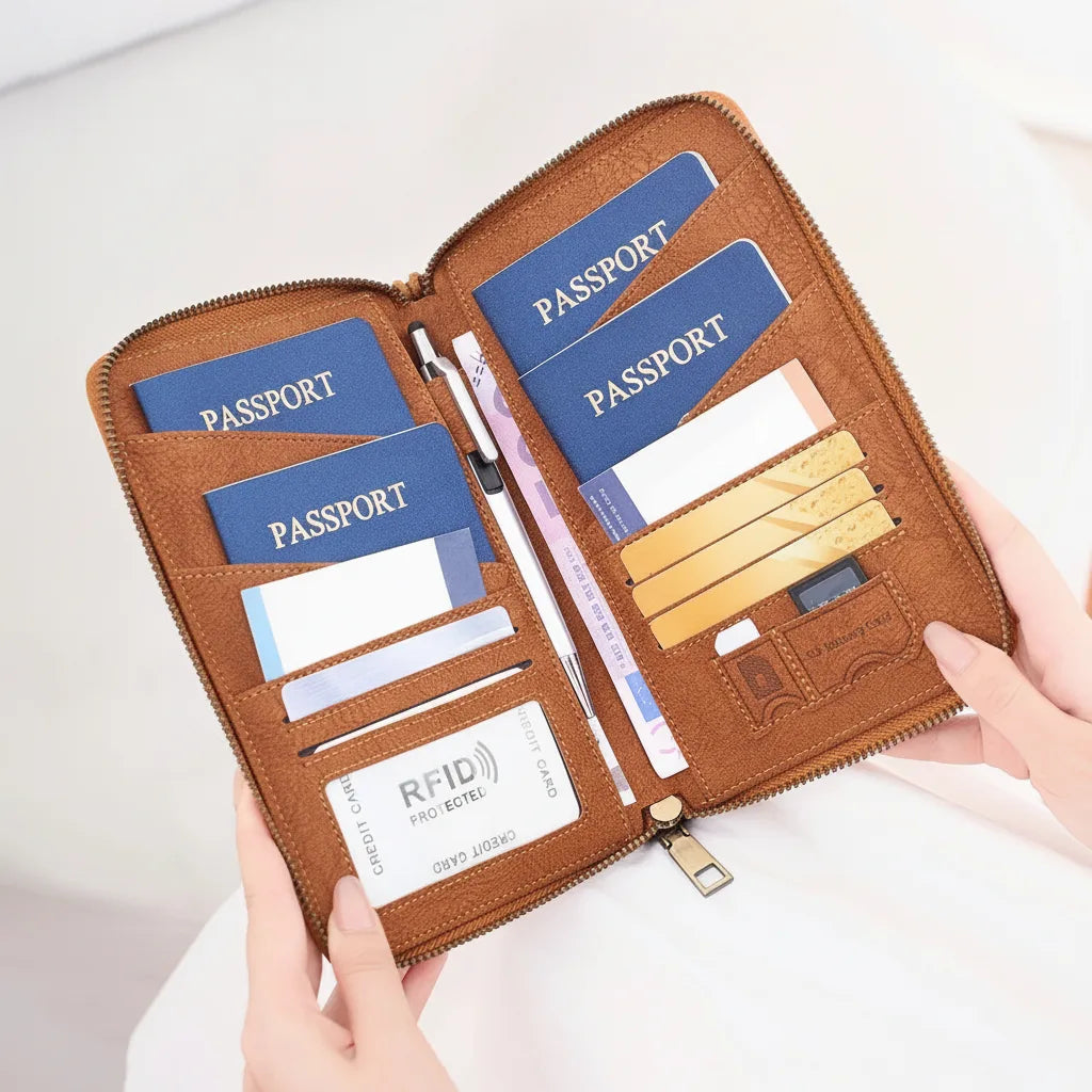 Reisedokumenten-Organizer mit RFID-Schutz und Rundum-Reissverschluss