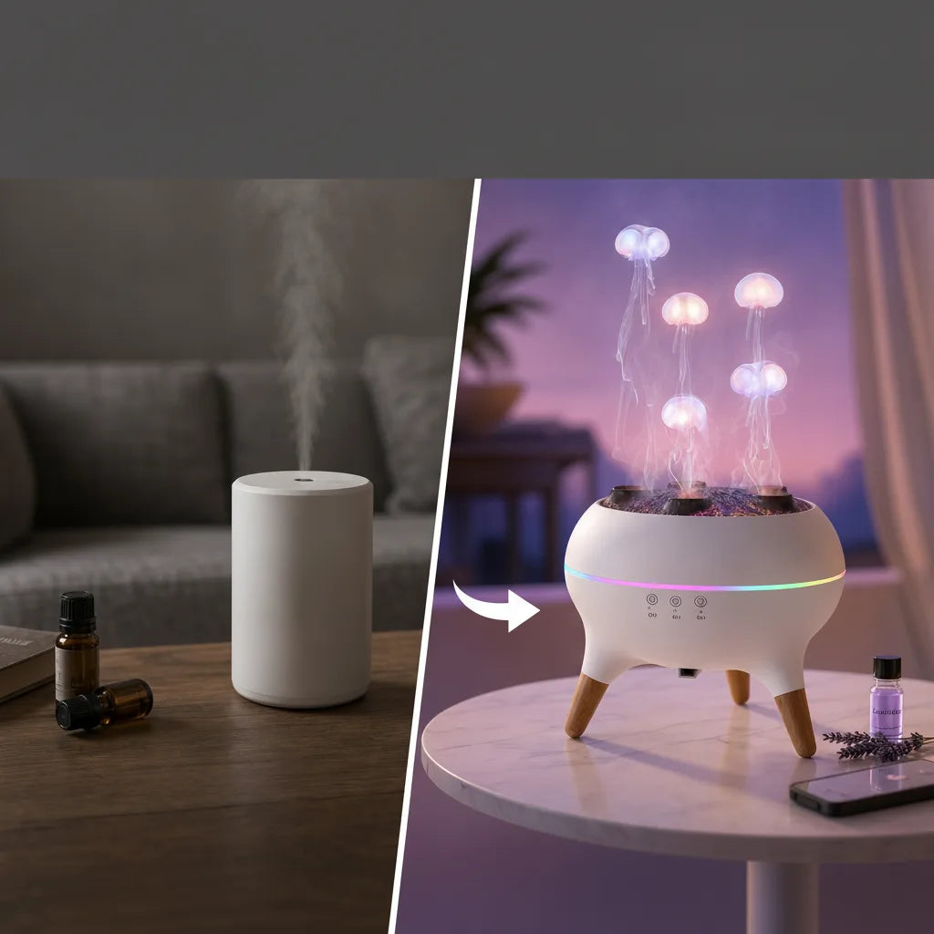 Aroma-Diffuser mit Quallen-Nebeleffekt und Holzfüssen