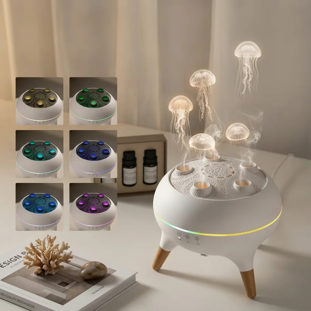 Aroma-Diffuser mit Quallen-Nebeleffekt und Holzfüssen