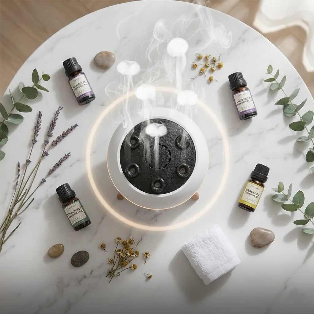 Aroma-Diffuser mit Quallen-Nebeleffekt und Holzfüssen