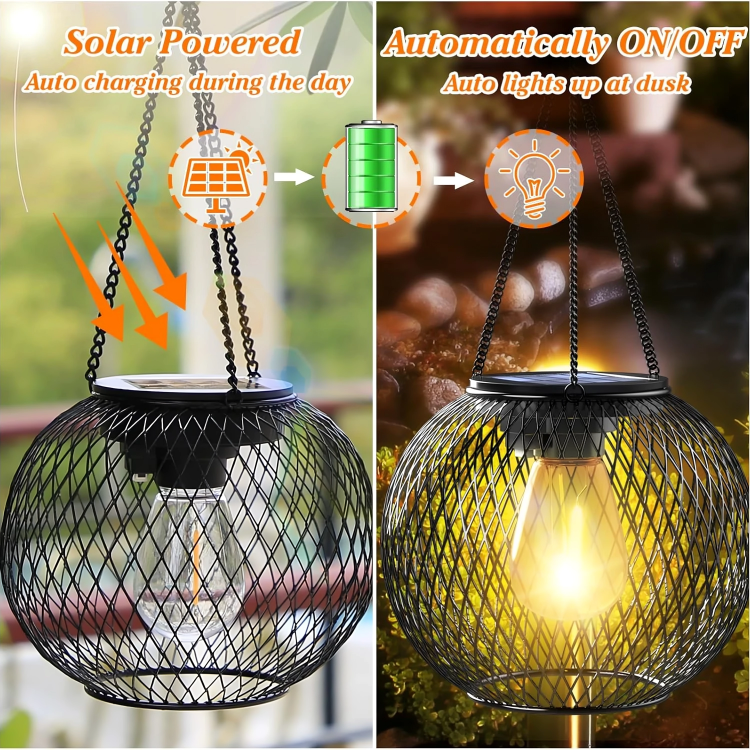 Solar-Gartenlaterne mit Metallgitter – Warmweiss, 36h Leuchtdauer