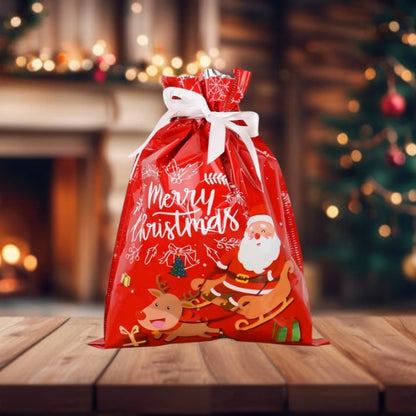 Weihnachts-Geschenkbeutel mit Bändern (5er-Set)