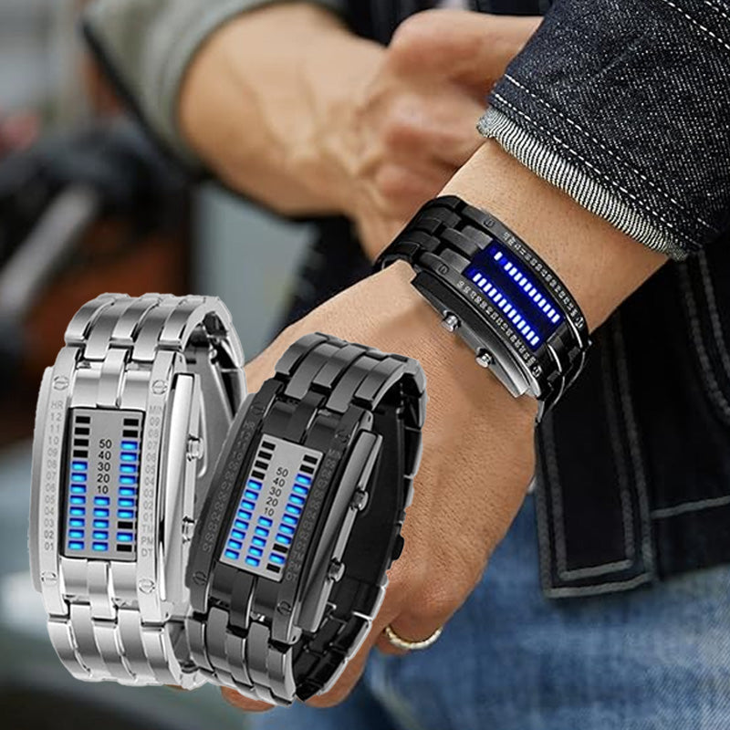 Digitale LED-Binäruhr mit wasserdichtem Edelstahl-Gehäuse