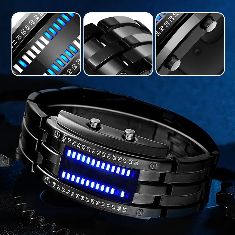 Digitale LED-Binäruhr mit wasserdichtem Edelstahl-Gehäuse