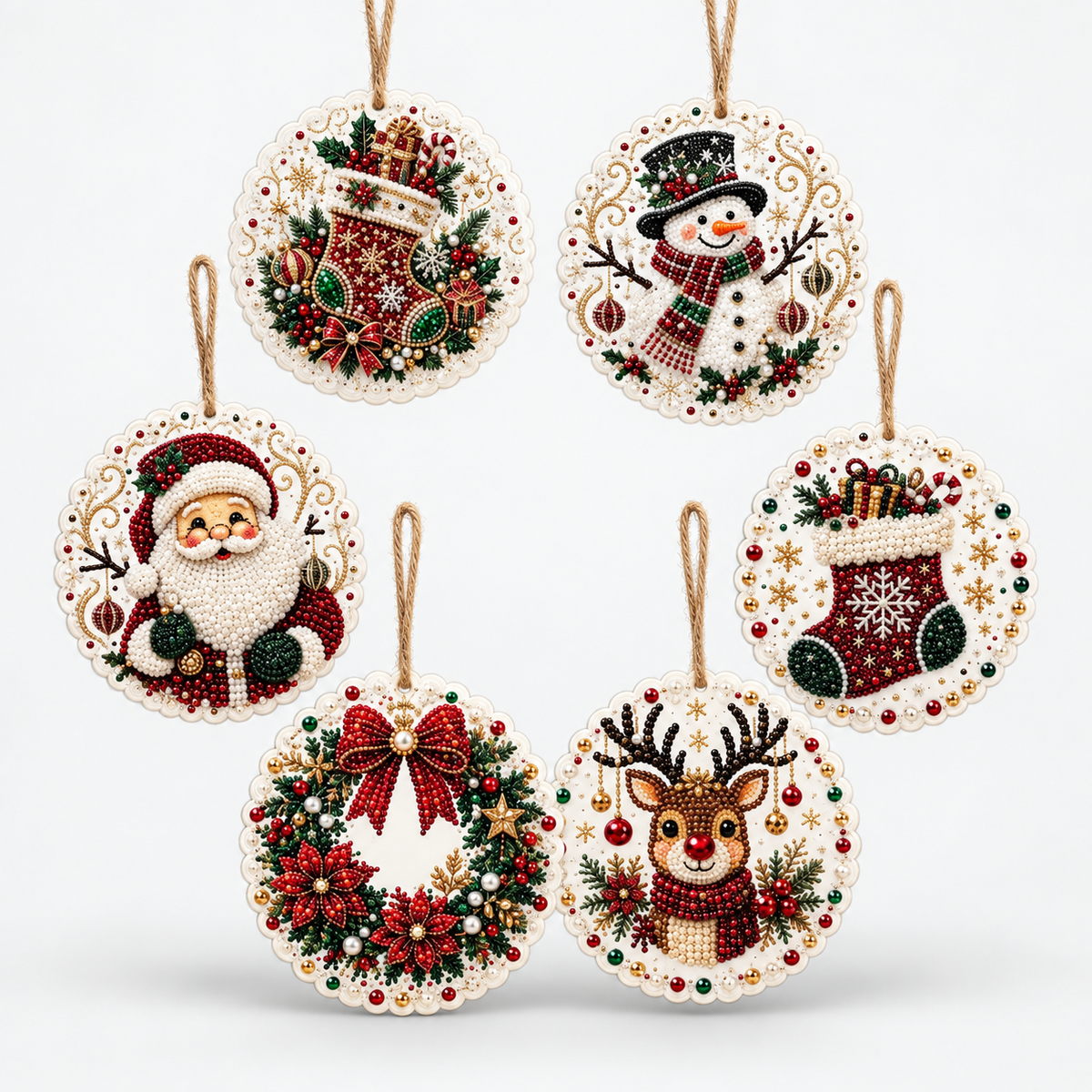 Diamond Painting Weihnachtsanhänger Set – 6-teilig
