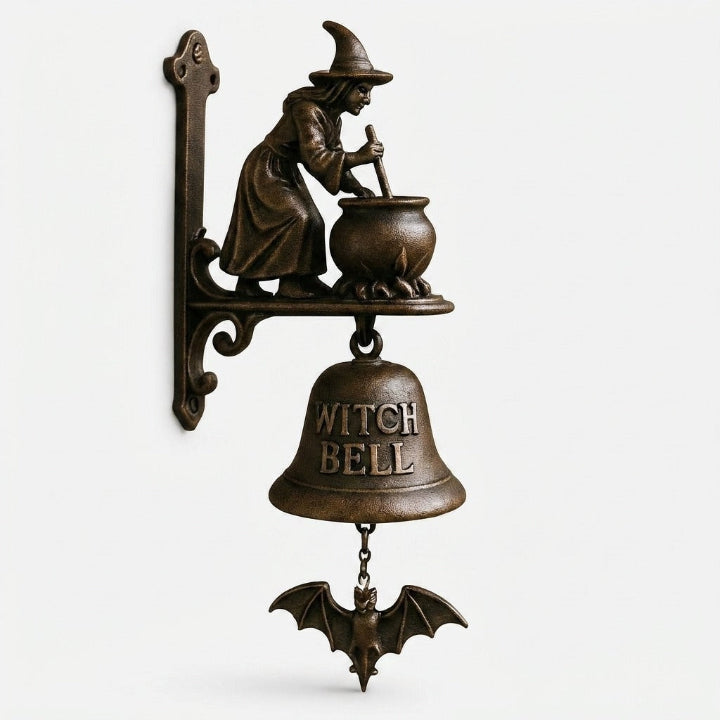 Türglocke Gusseisen Hexenmotiv mit Fledermaus-Klöppel