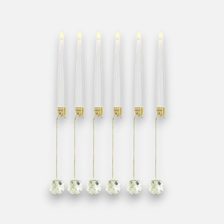 LED Weihnachtskerzen mit Kristallkugel und Haken – 6er Set für elegante Festdekoration